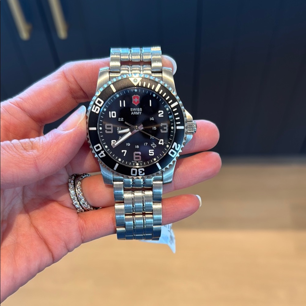 Swiss Navy Silver and Black Watch